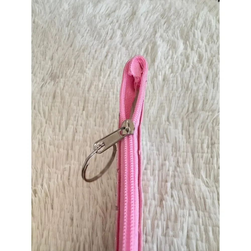 Pink Winnie the Pooh zipper pouch keychain with strawberries & stars sparkles